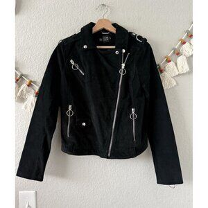 Stone Row Black Leather Criss Cross Zip Moto Jacket Biker Grunge Goth S